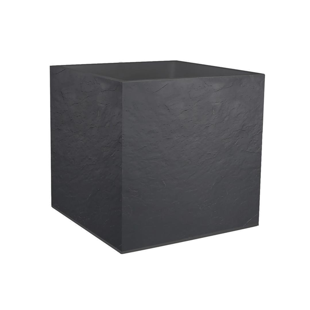 Bac à plantes carré double paroi, décor pierre VOLCANIA carré 40 cm anthracite EDA - Bac à plantes carré double paroi EDA VOLCANIA carré 40 cm anthracite, vue d'ensemble