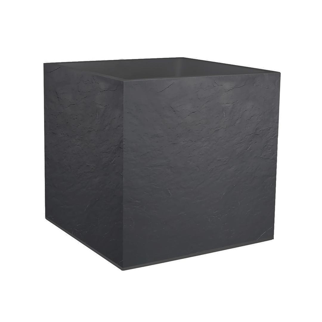 Bac à plantes carré double paroi, décor pierre VOLCANIA carré 50 cm anthracite EDA - Bac à plantes carré double paroi EDA VOLCANIA carré 50 cm anthracite, vue d'ensemble