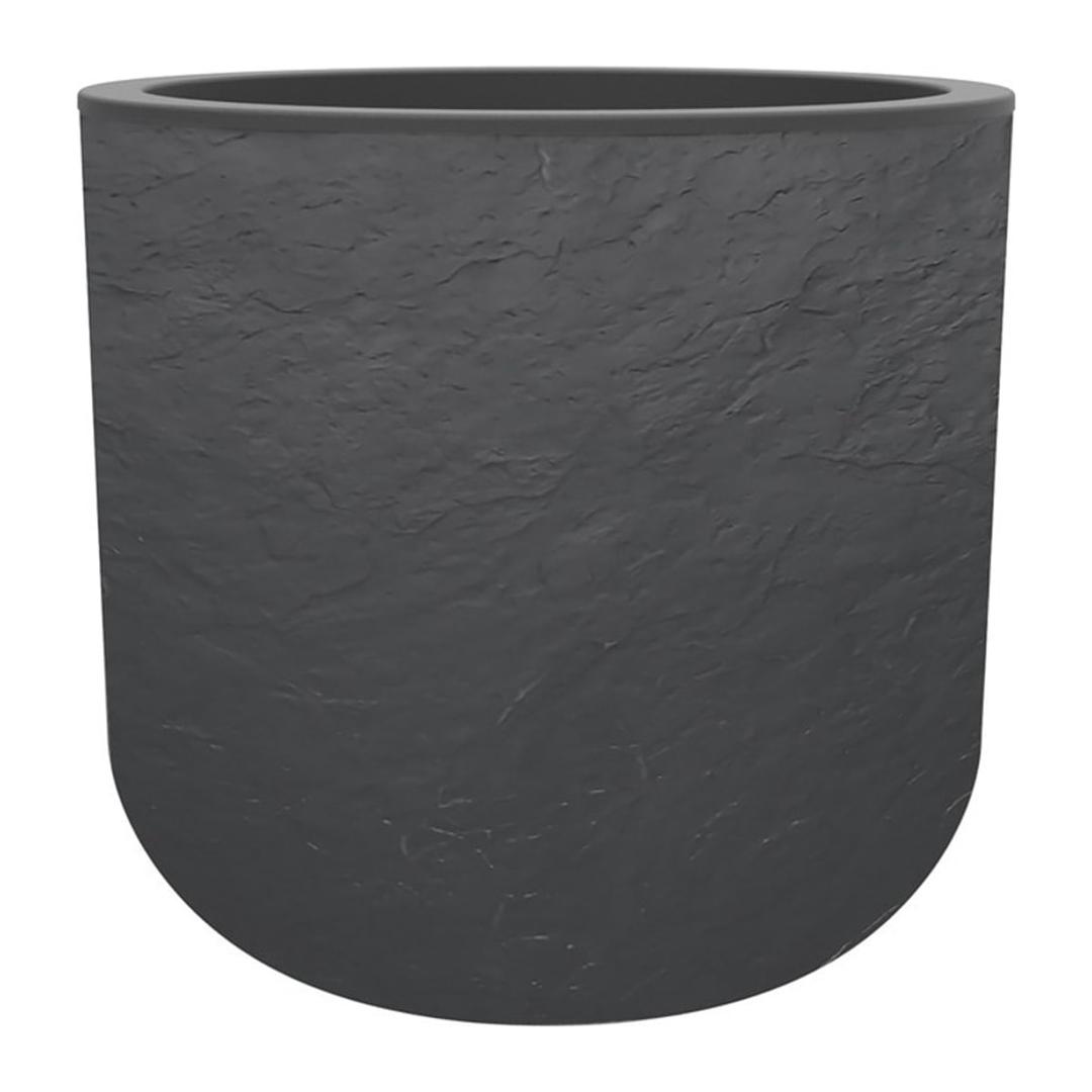 Pot de fleurs rond, décor pierre VOLCANIA'UP Ø 40 cm anthracite EDA - Pot de fleurs rond EDA VOLCANIA'UP Ø 40 cm anthracite, vue d'ensemble