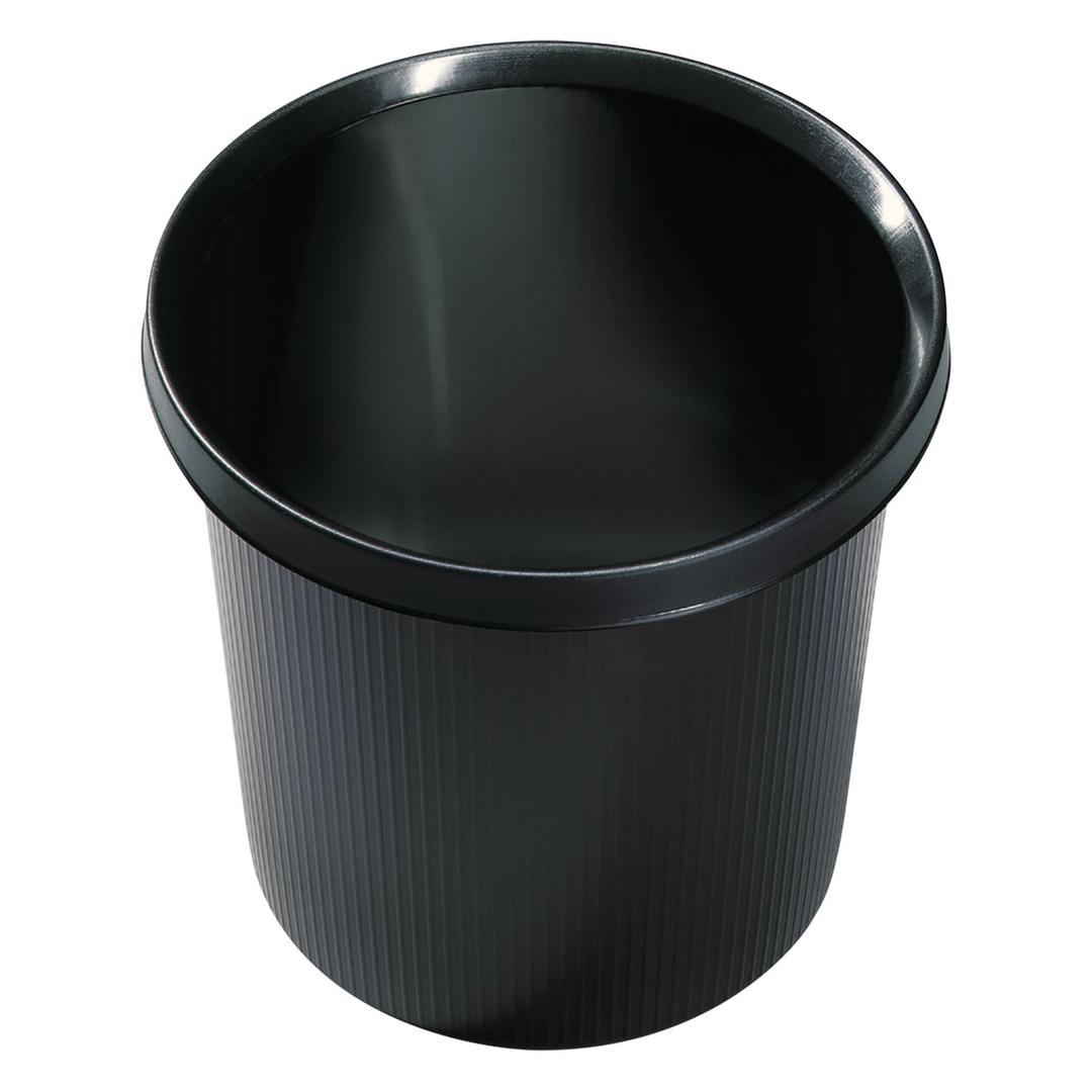 Corbeille à papier, paroi rayée the german line 18 litres HELIT - Corbeille à papier helit the german line 18 litres noire, vue plongeante sur l'ouverture