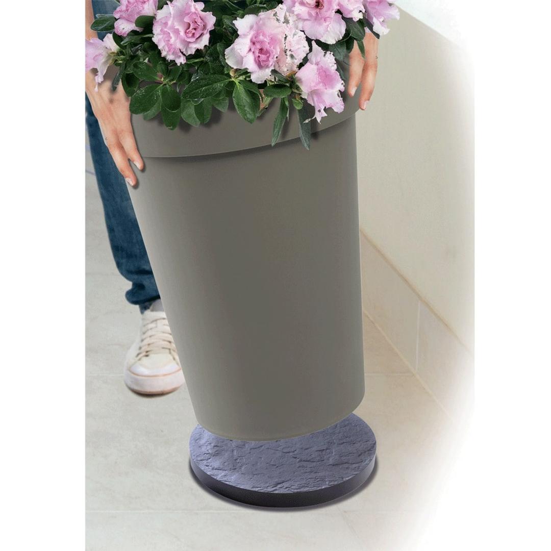 Roule-pot, décor pierre Support à roulettes Ø 40 cm EDA - Roule-pot EDA Support à roulettes Ø 40 cm, sous un pot déplacé