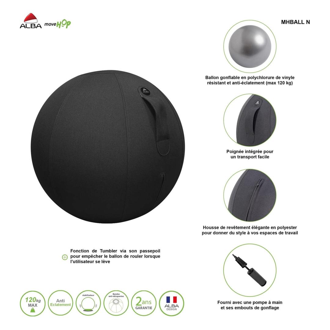 Ballon d'assise, Ø 65 cm ERGOBALL noir ALBA - Ballon d'assise ALBA ERGOBALL noir, fiche du fabricant