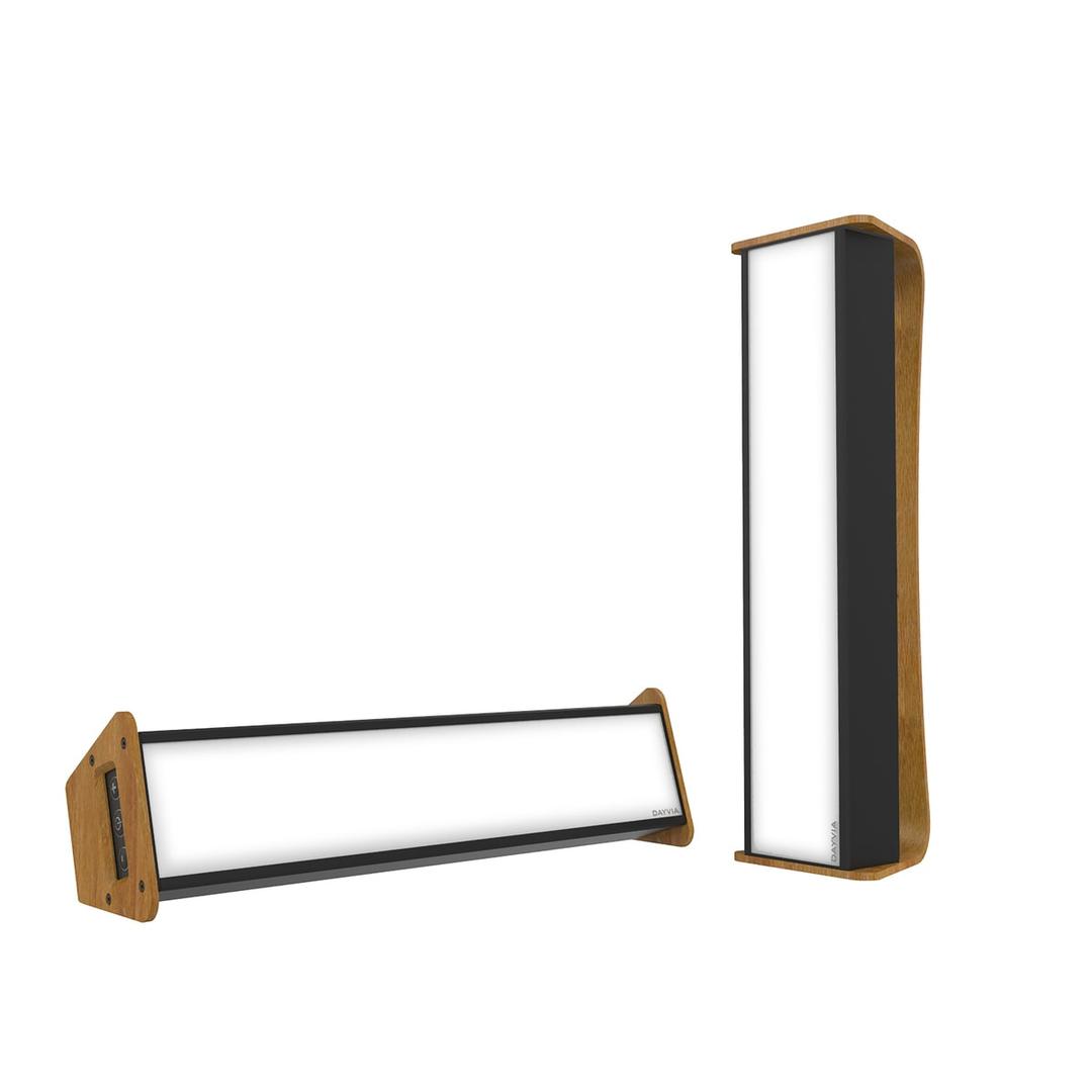 Lampe de luminothérapie LED, debout ou couchée Dayvia MOBILLY UNILUX - Lampe de luminothérapie LED UNILUX Dayvia MOBILLY noir et bambou, debout et couchée