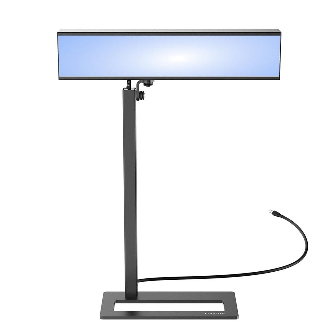 Lampe de luminothérapie LED, tête pivotante Dayvia SUNDESK 3 UNILUX - Lampe de luminothérapie LED UNILUX Dayvia SUNDESK 3 noire, mode lumière cyan