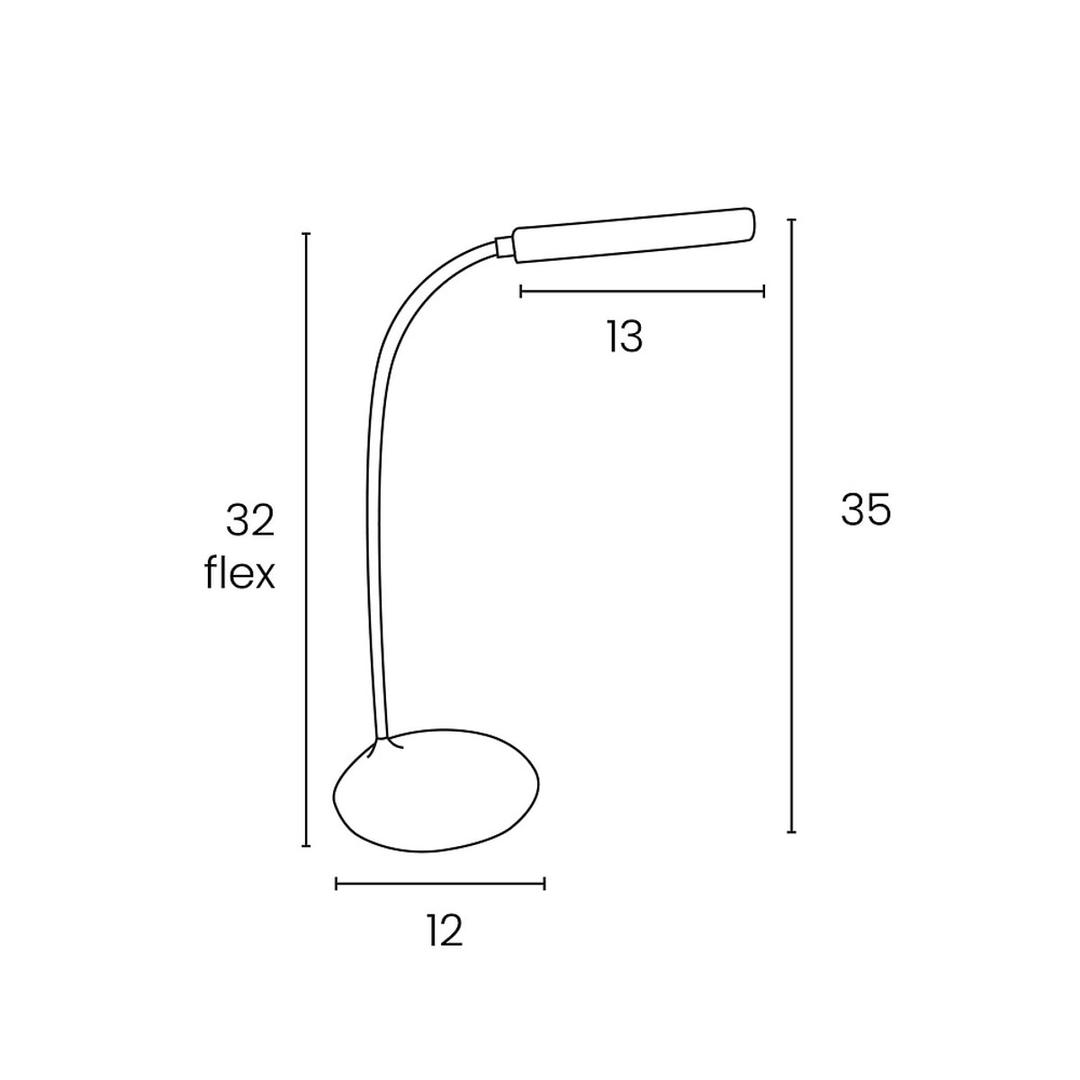 Lampe de bureau LED sans fil, rechargeable NELLY UNILUX - Lampe de bureau LED UNILUX NELLY, schéma coté 35 cm de haut, bras flexible de 32 cm