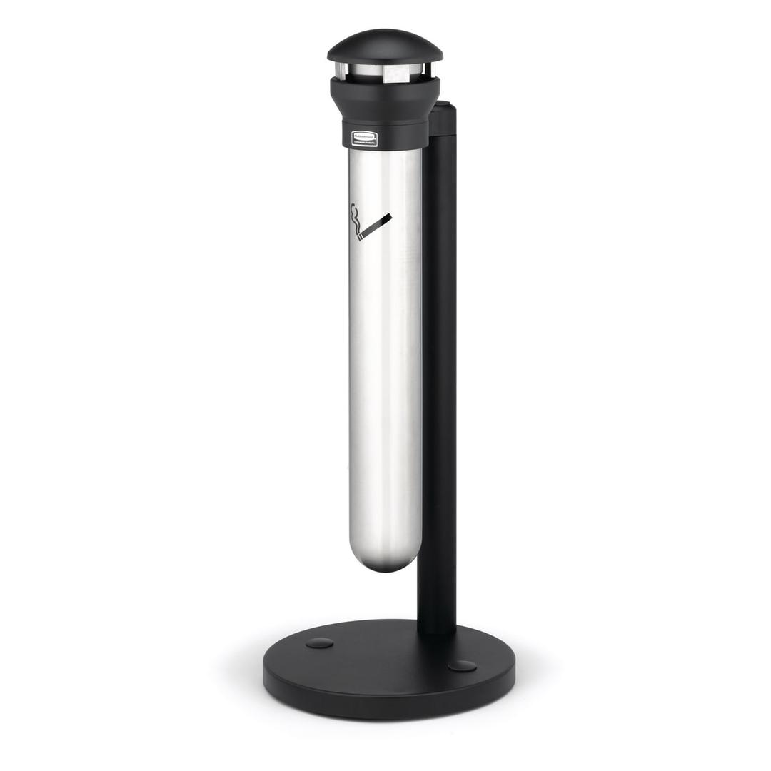 Cendrier sur colonne en inox Infinity sur base RUBBERMAID - Cendrier sur colonne en inox Rubbermaid Infinity sur base, vue de trois quarts