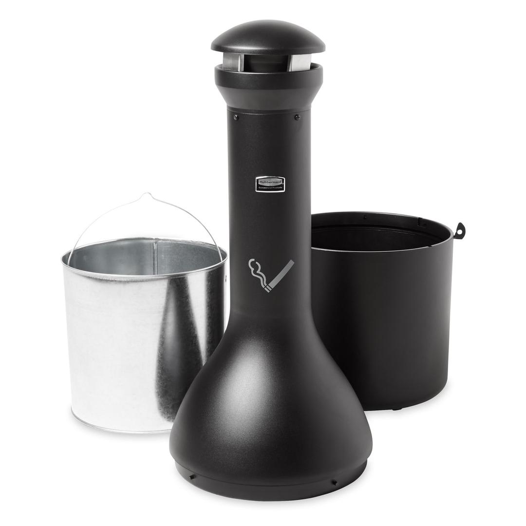 Cendrier sur pied en métal Infinity Traditional noir RUBBERMAID - Cendrier sur pied en métal Rubbermaid Infinity Traditional noir, réservoir intérieur sorti