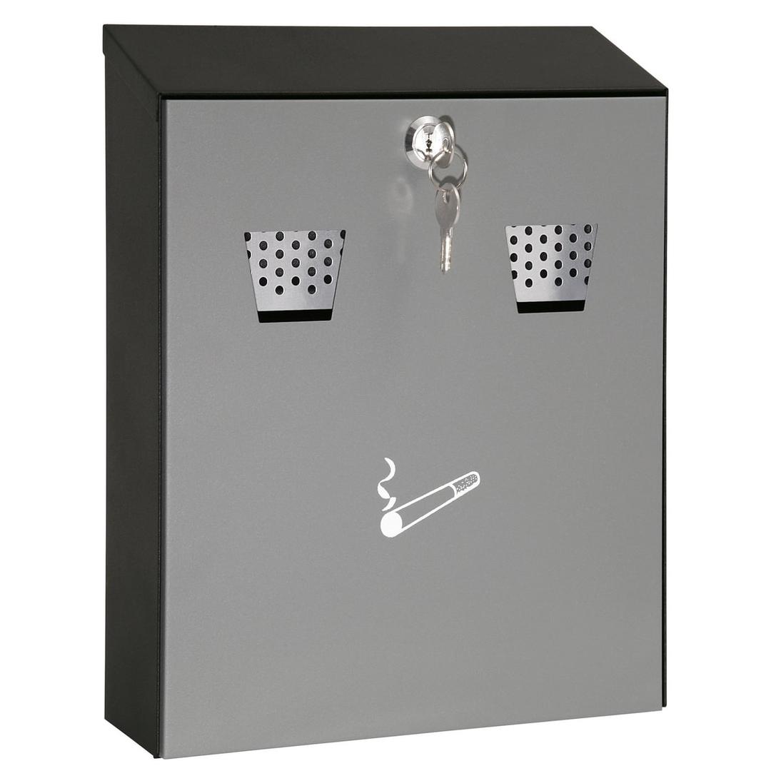Cendrier mural à clé, 3,1 litres kompakt noir et gris WEDO - Cendrier mural à clé WEDO kompakt noir et gris, porte fermée