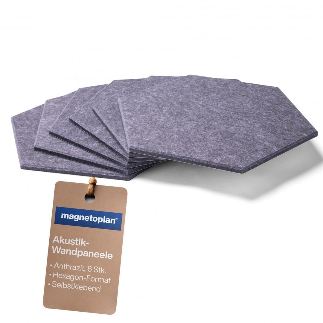 Panneaux muraux acoustiques autocollants, lot de 6 panneaux acoustiques hexagonaux anthracite MAGNETOPLAN - Panneaux muraux acoustiques magnetoplan hexagonaux anthracite, lot de 6 panneaux
