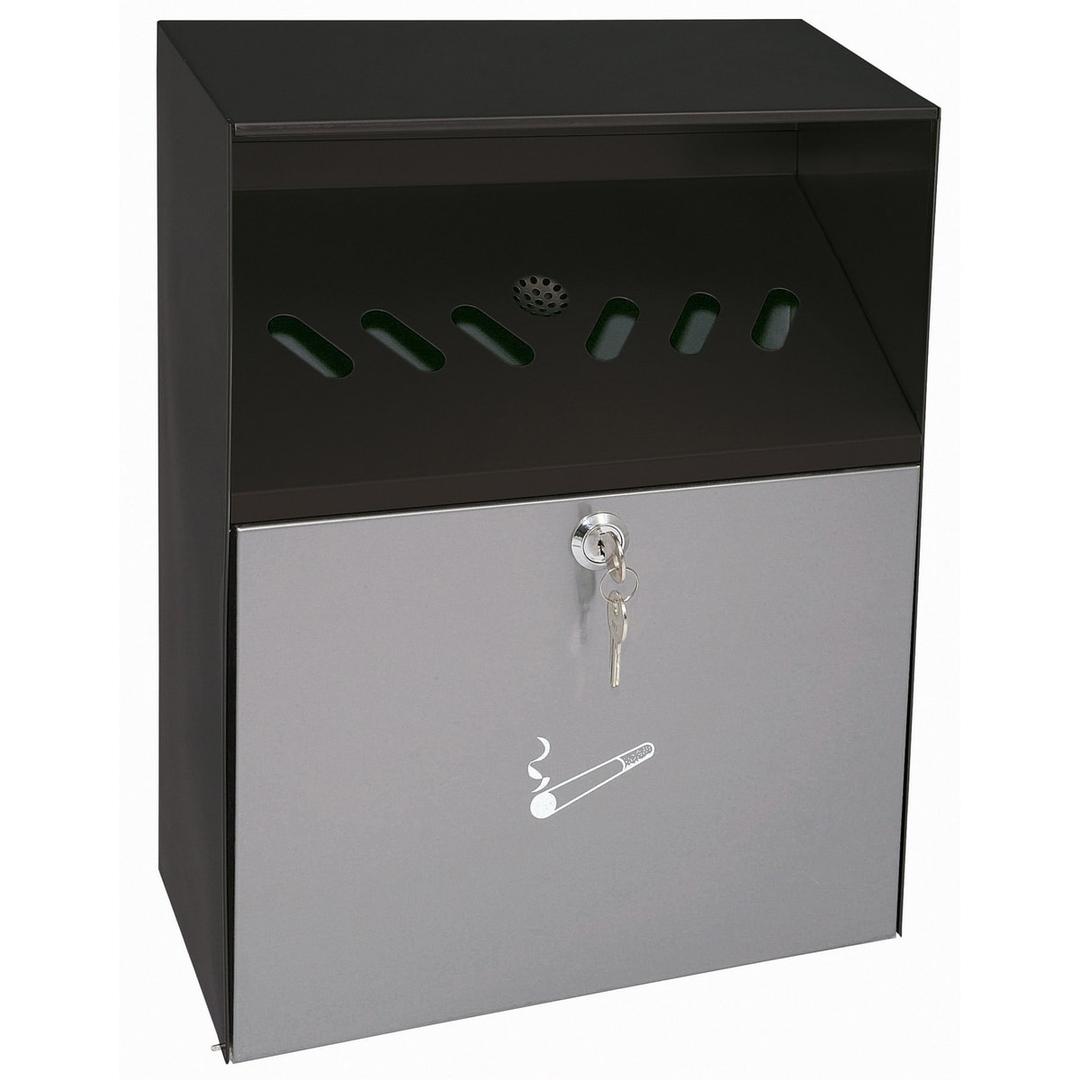 Cendrier mural à clé avec toit, 6,8 litres avec toit de protection noir et gris WEDO - Cendrier mural à clé avec toit WEDO avec toit de protection noir et gris, porte fermée