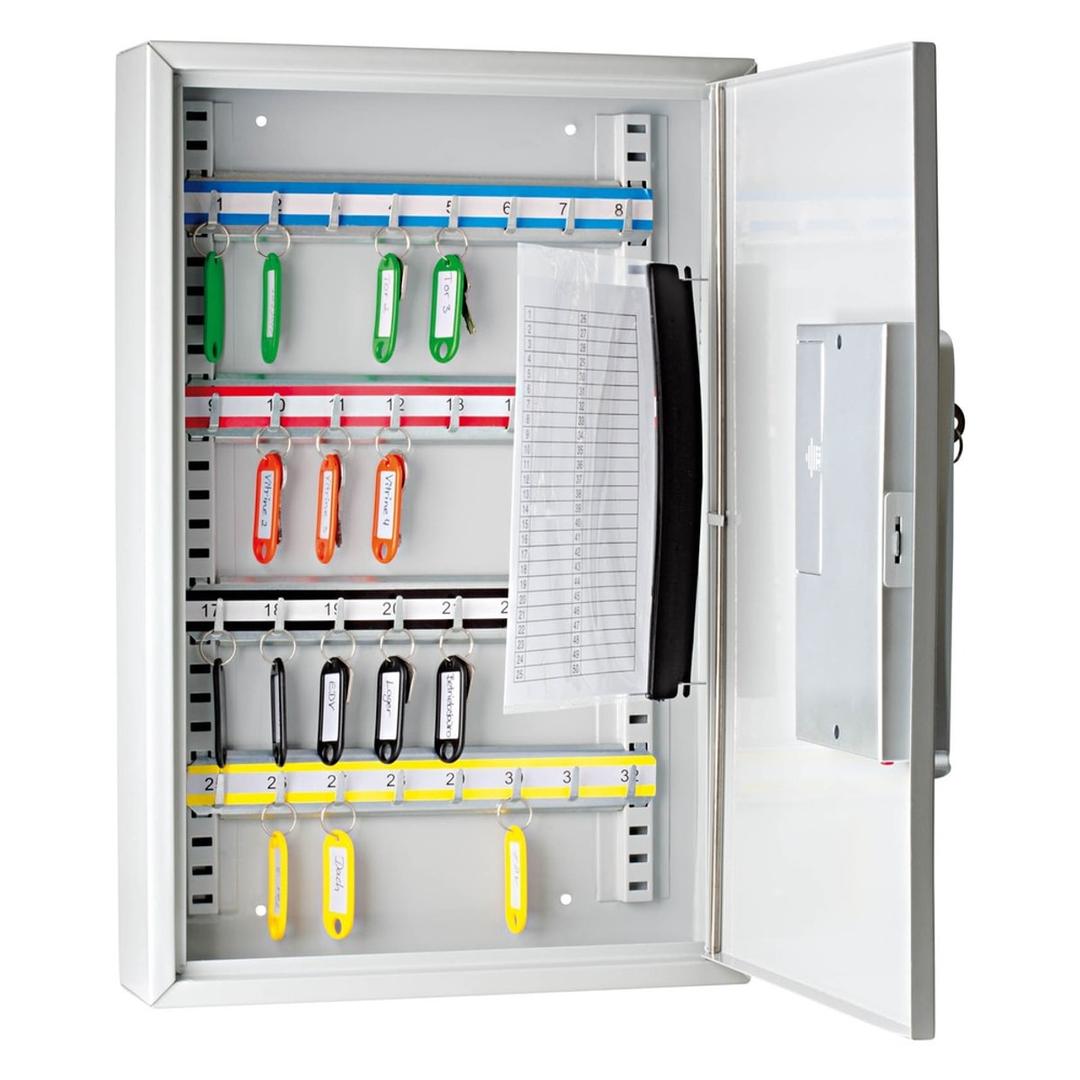 Armoire à clés murale à code électronique, 21 ou 32 clés Armoire à clés à serrure électronique WEDO - Armoire à clés à serrure électronique WEDO 32 clés, porte ouverte