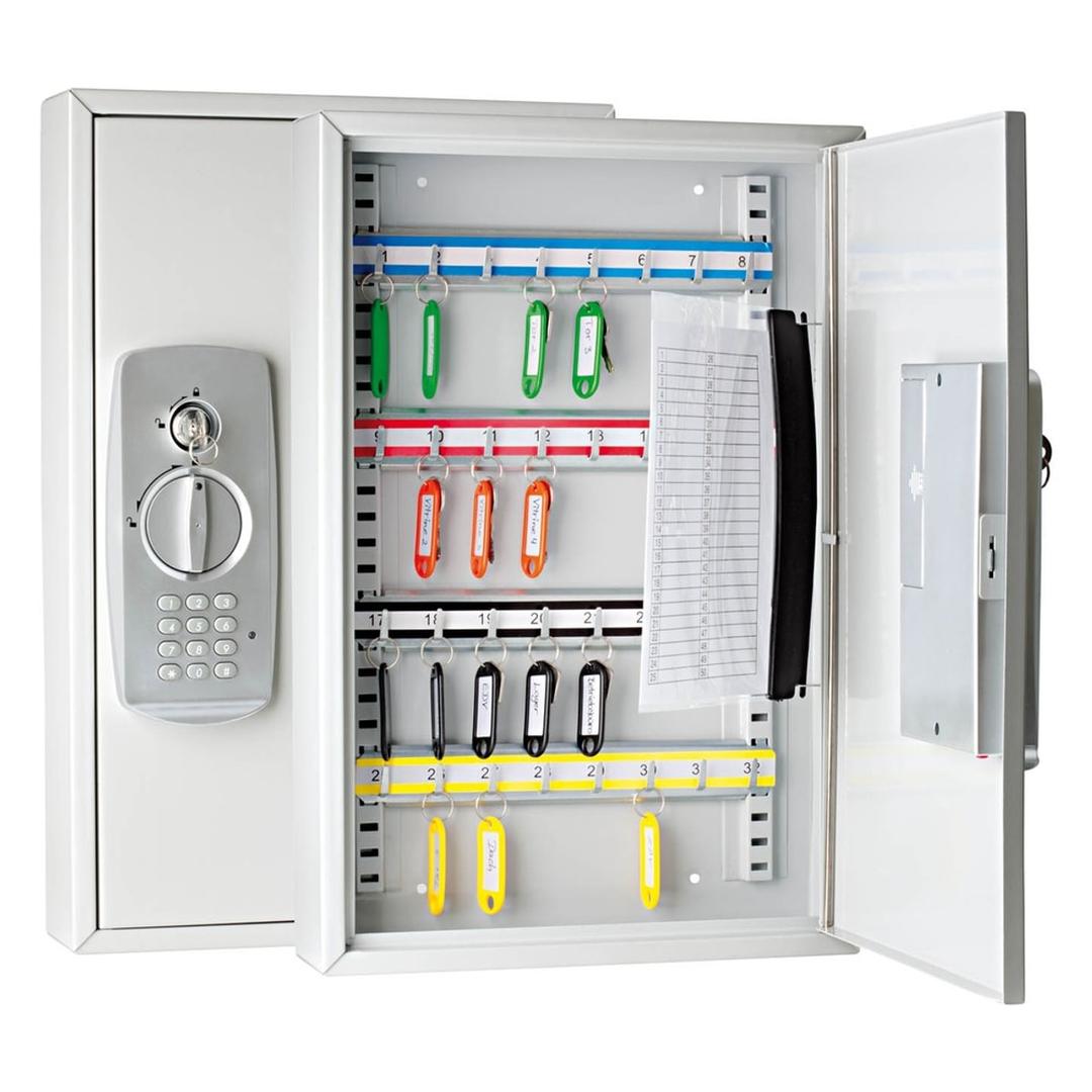 Armoire à clés murale à code électronique, 21 ou 32 clés Armoire à clés à serrure électronique WEDO - Armoire à clés à serrure électronique WEDO 32 clés, intérieur avec registre