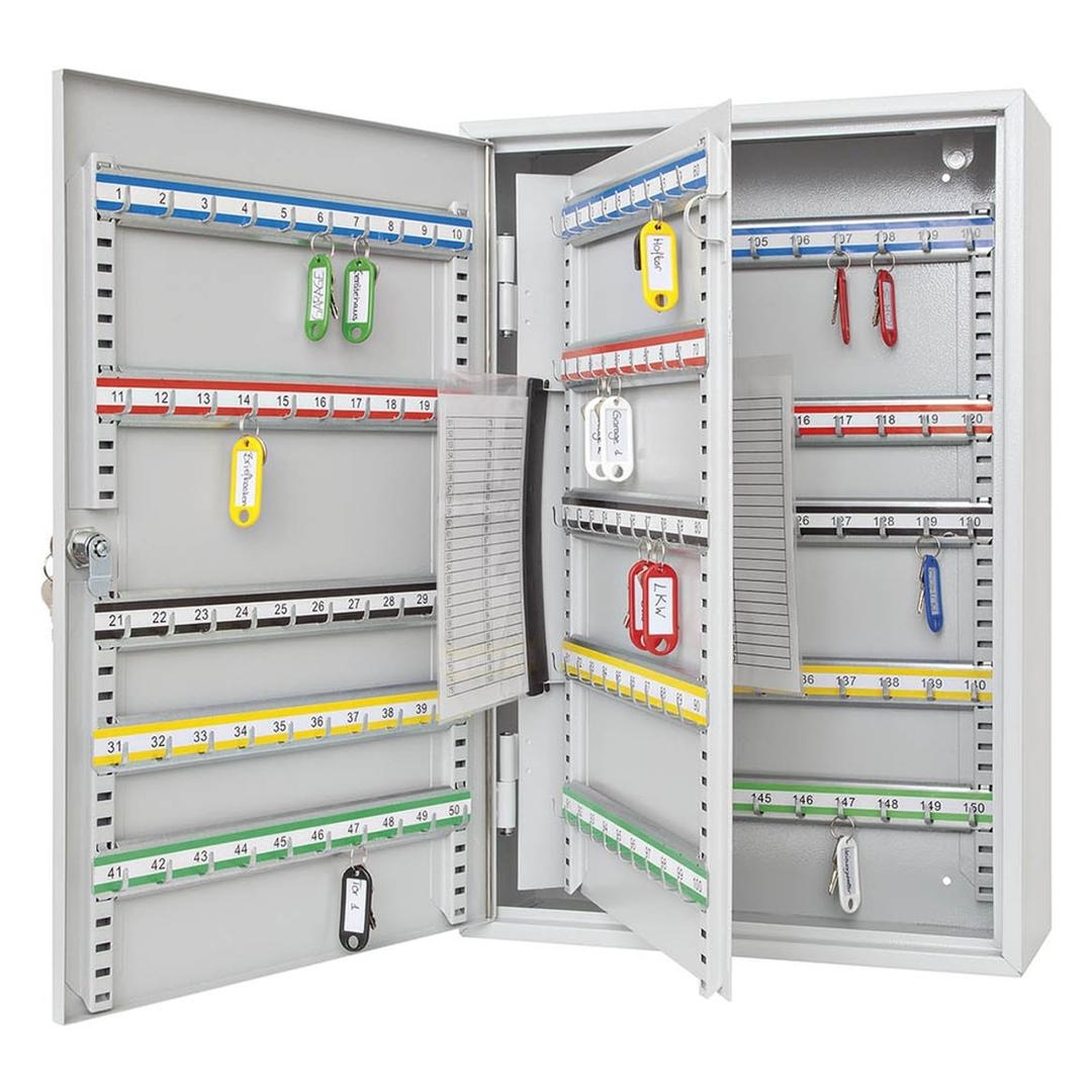 Armoire à clés murale, 150 ou 200 clés Armoire à clés à barrettes réglables WEDO - Armoire à clés WEDO à barrettes réglables 150 clés, porte ouverte