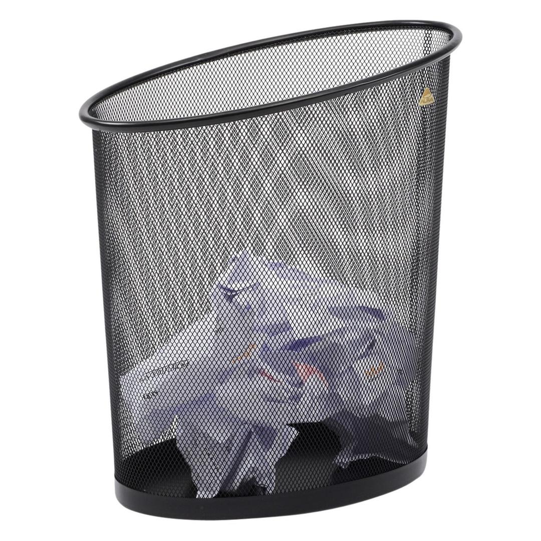 Corbeille à papier, acier perforé MESHCORB ALBA - Corbeille à papier ALBA MESHCORB noire, avec des papiers jetés