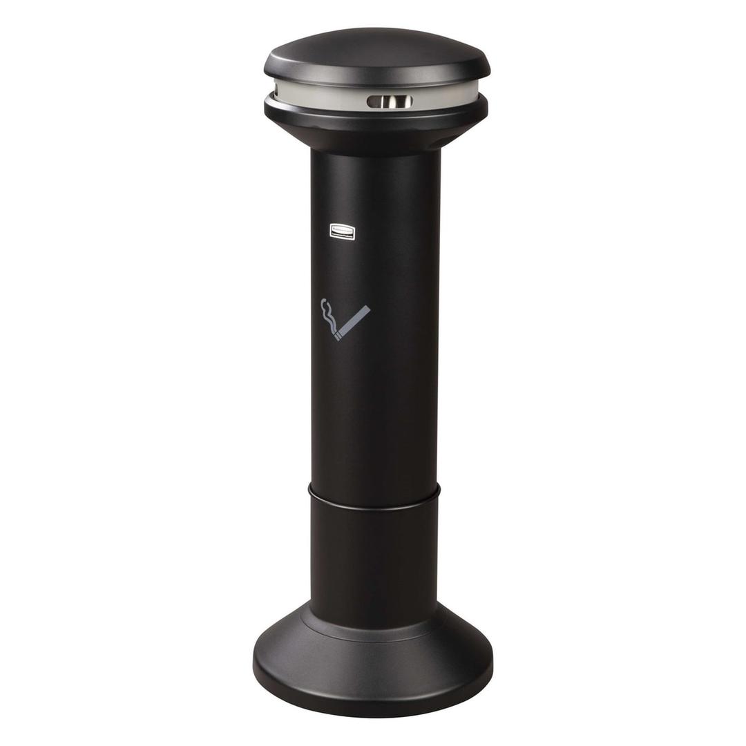 Cendrier sur colonne en inox Infinity grande capacité noir RUBBERMAID - Cendrier sur colonne en inox Rubbermaid Infinity grande capacité noir, vue de trois quarts