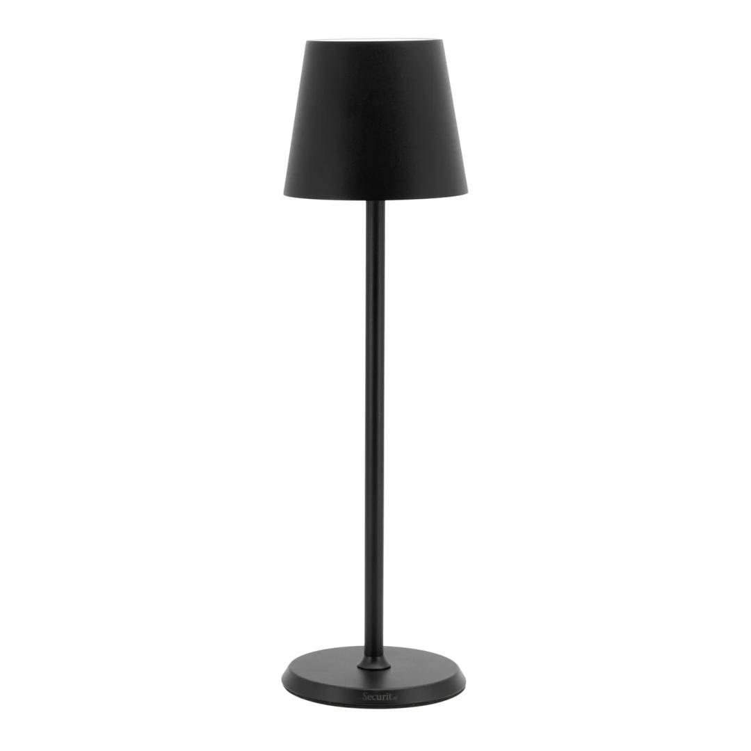 Lampe de table LED sans fil, abat-jour rond FELINE SECURIT - Lampe de table LED rechargeable Securit FELINE noire, vue de face