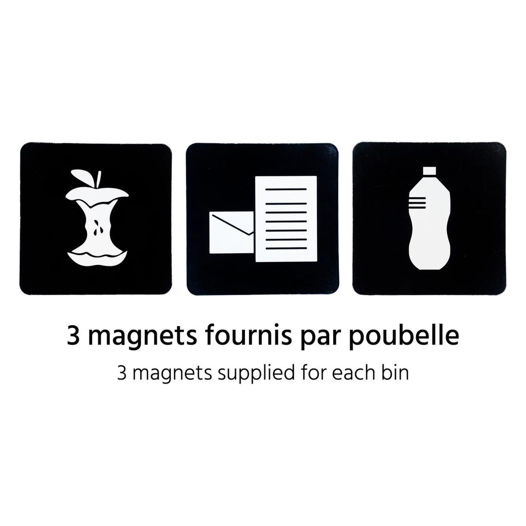 Poubelle de tri sélectif 50 litres PBCORB plastique ALBA - Poubelle de tri sélectif ALBA PBCORB plastique, les trois magnets de tri