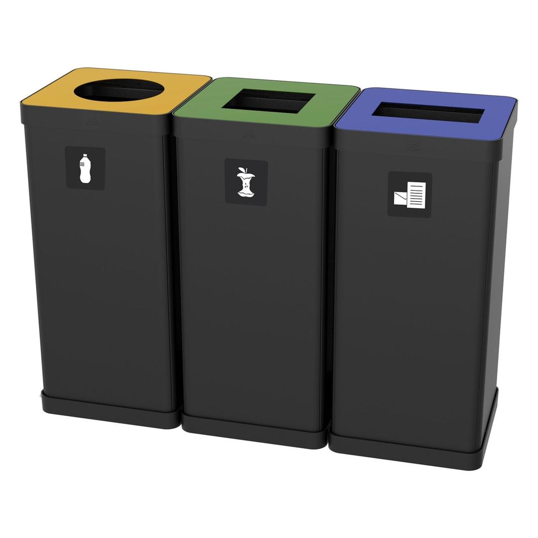 Poubelle de tri sélectif 50 litres PBCORB déchets alimentaires ALBA - Poubelle de tri sélectif ALBA PBCORB déchets alimentaires, trois poubelles de tri assemblées