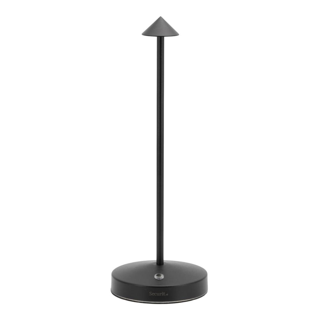 Lampe de table LED sans fil, tête conique ANGELINA SECURIT - Lampe de table LED rechargeable Securit ANGELINA noire, vue de face