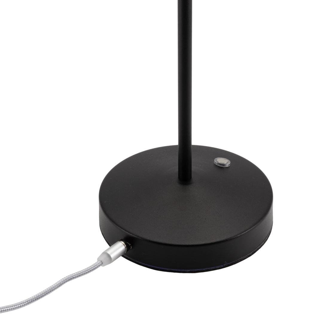 Lampe de table LED sans fil, tête conique ANGELINA SECURIT - Câble de charge magnétique branché sur le socle de la lampe Securit ANGELINA noire