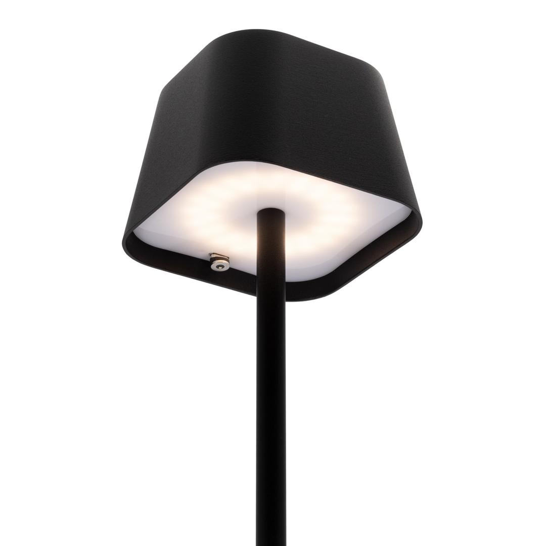 Lampe de table LED sans fil, abat-jour carré GEORGINA SECURIT - Lampe de table Securit GEORGINA noire allumée, vue de dessous
