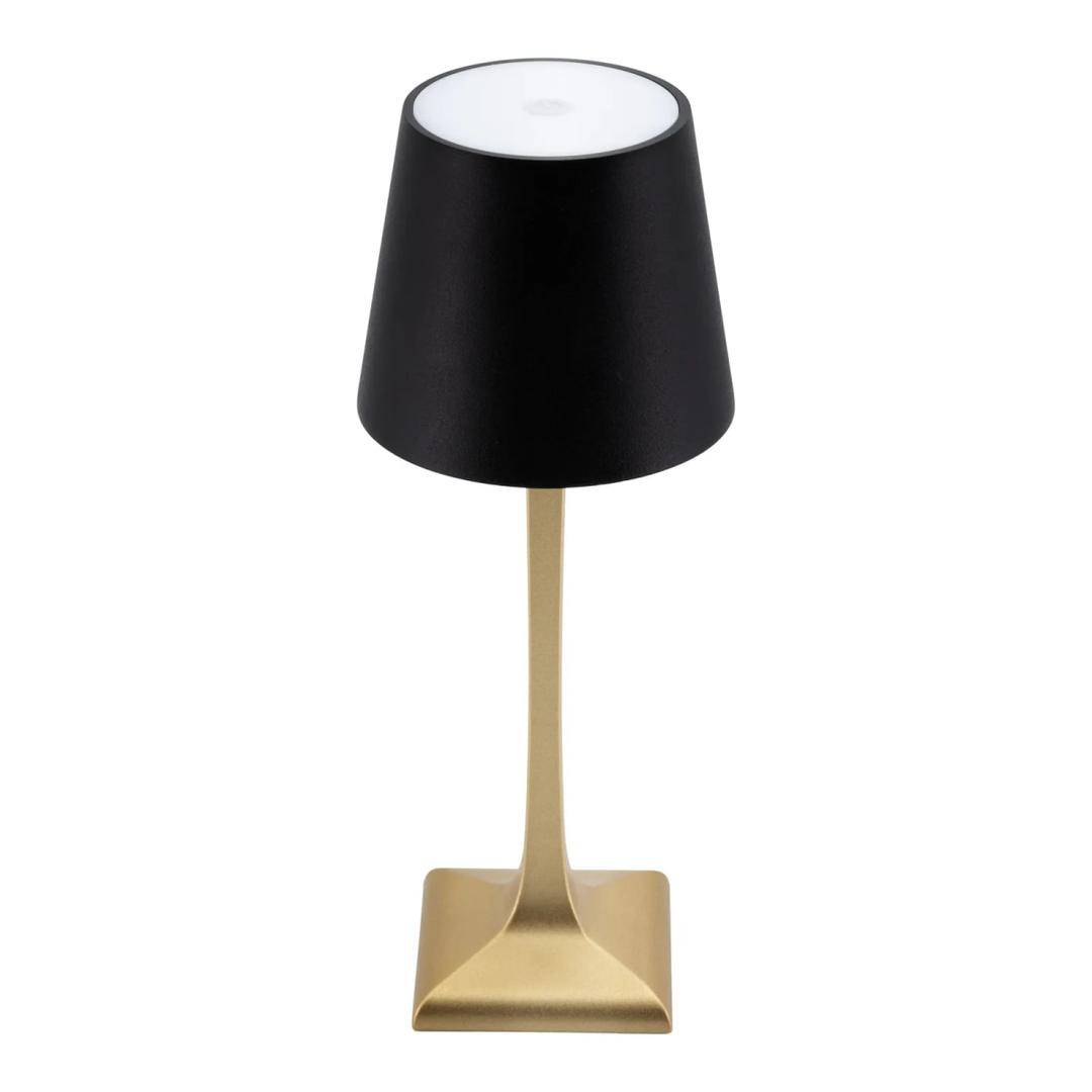 Lampe de table LED sans fil, or et noir ROME SECURIT - Lampe de table Securit ROME allumée, pied doré et abat-jour noir