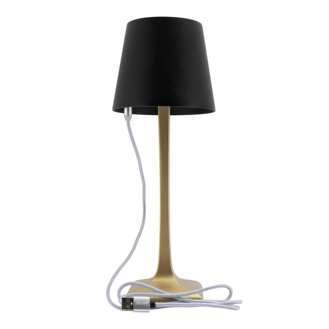 Lampe de table LED sans fil, or et noir ROME SECURIT - Lampe de table Securit ROME avec son câble de charge magnétique branché