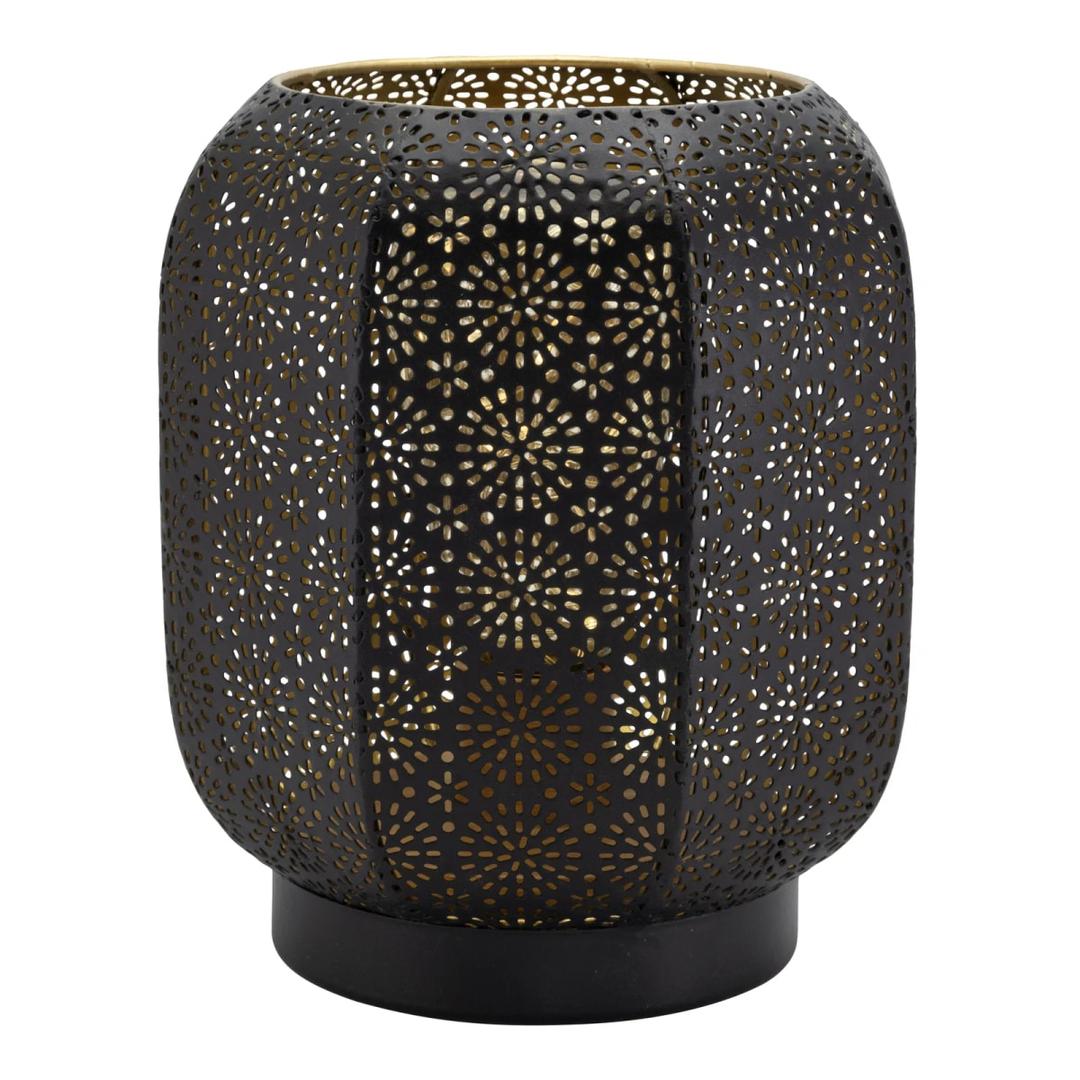 Lanterne LED sans fil, métal ajouré MARRAKECH SECURIT - Lampe de table LED rechargeable Securit MARRAKECH noir et or, vue de face