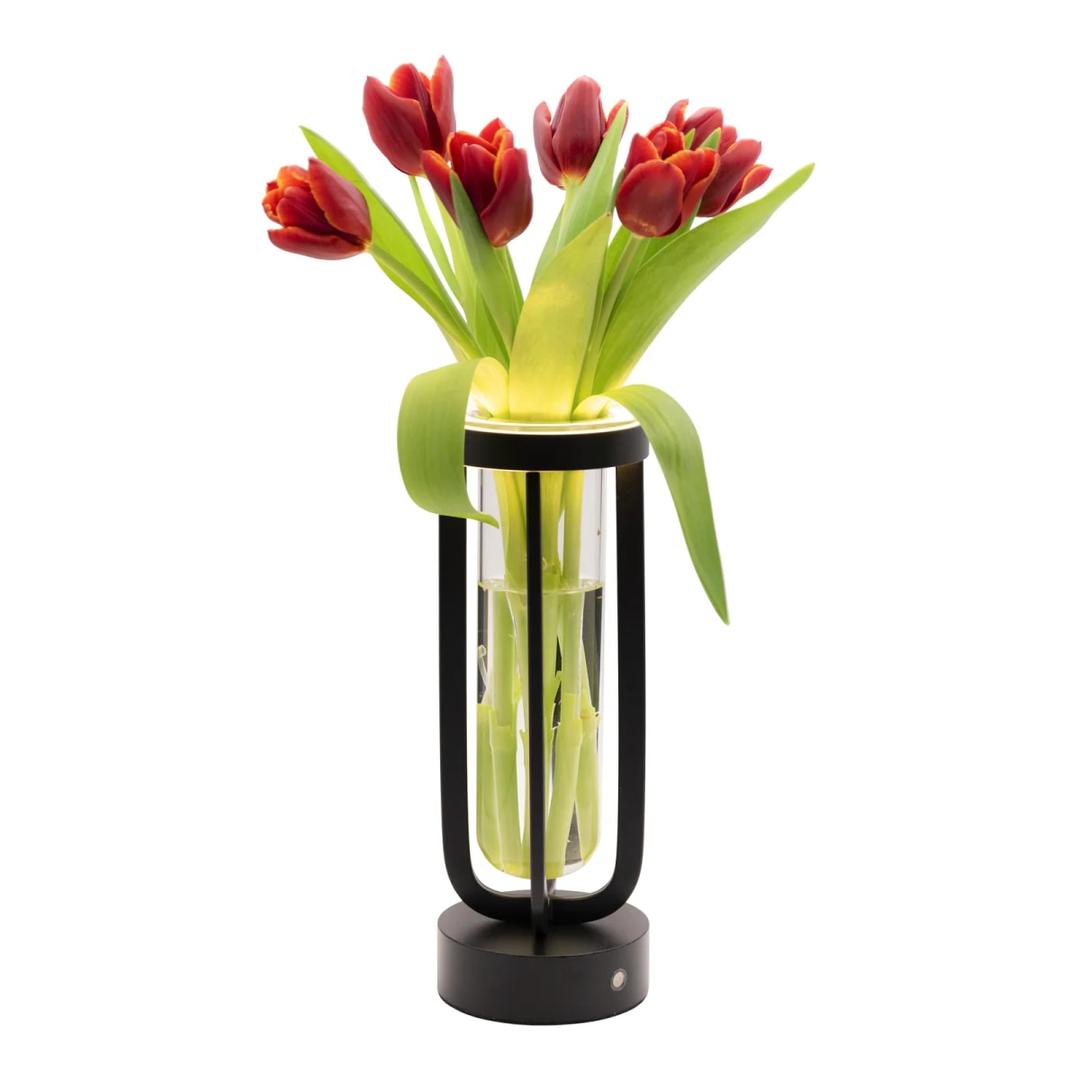 Lampe-vase LED sans fil, tube en verre FLORENCE SECURIT - Lampe-vase Securit FLORENCE garnie de tulipes