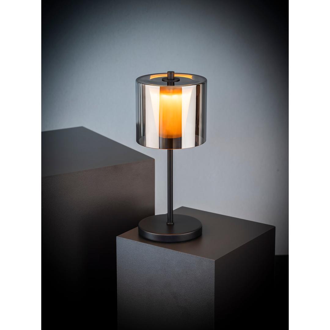 Lampe de table LED sans fil, verre fumé ANTON APS - Lampe de table APS ANTON allumée, abat-jour en verre fumé