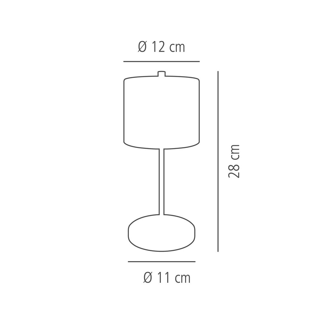 Lampe de table LED sans fil, verre fumé ANTON APS - Schéma coté de la lampe de table APS ANTON : 28 cm de haut