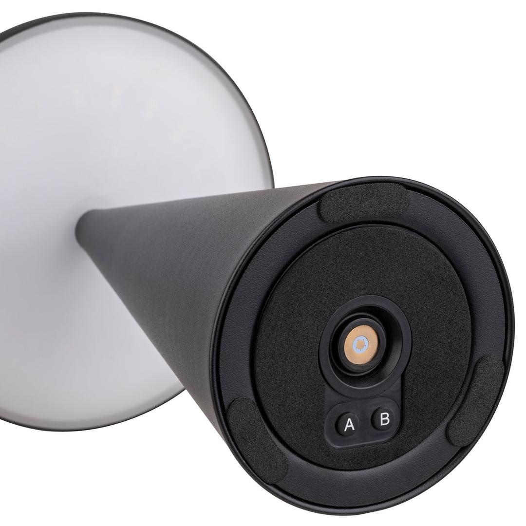Lampe de table LED sans fil, forme conique CONE APS - Dessous de la lampe APS CONE, avec ses boutons A et B