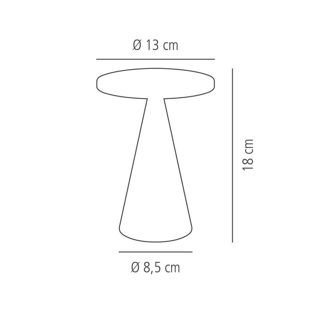 Lampe de table LED sans fil, forme conique CONE APS - Schéma coté de la lampe de table APS CONE : 18 cm de haut