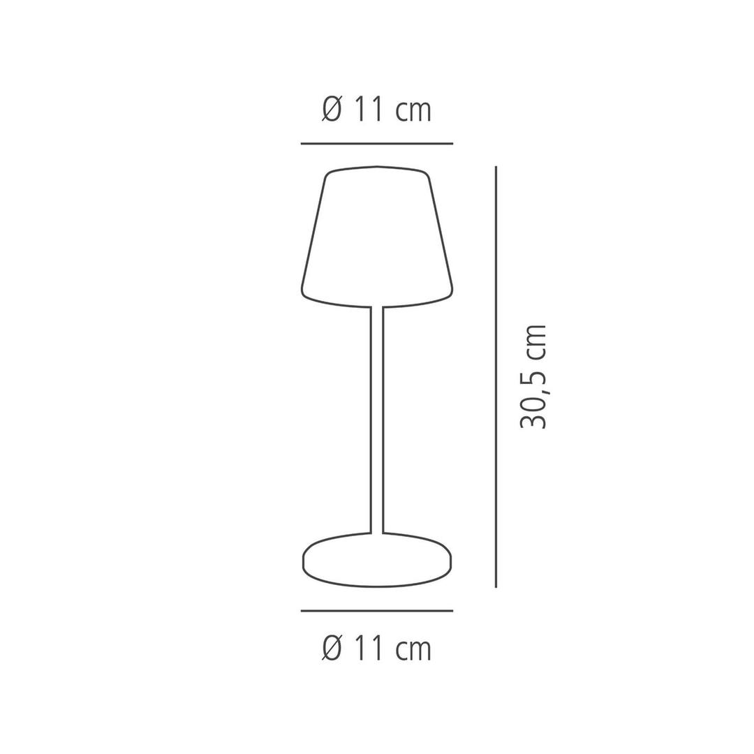 Lampe de table LED sans fil, abat-jour en métal MERLE APS - Schéma coté de la lampe de table APS MERLE : 30,5 cm de haut