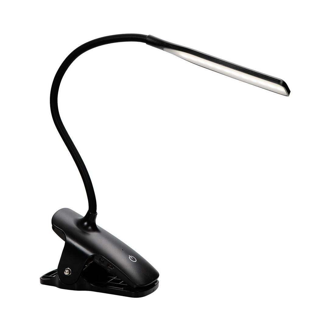 Lampe à pince LED sans fil, bras flexible LEDCLIP ALBA - Lampe à pince LED rechargeable ALBA LEDCLIP noire, pince ouverte