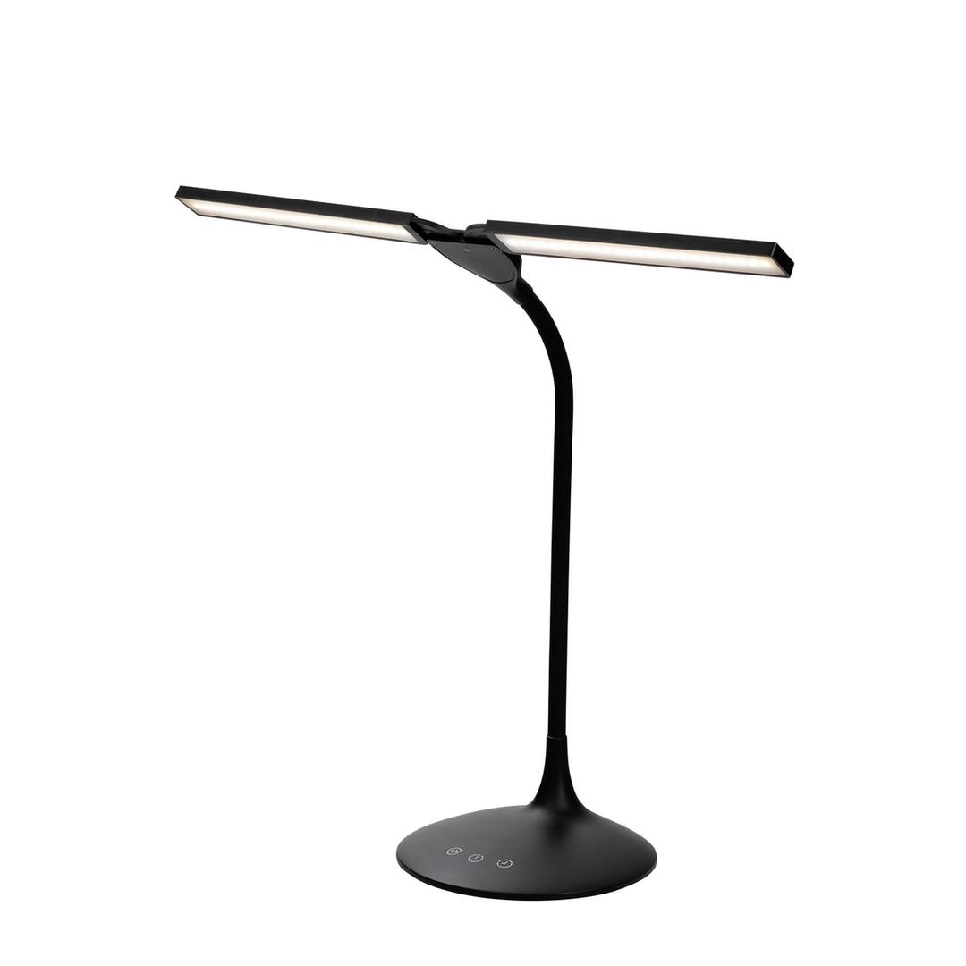 Lampe de bureau LED, double tête orientable LEDTWIN ALBA - Lampe de bureau LED rechargeable ALBA LEDTWIN noire, deux têtes ouvertes