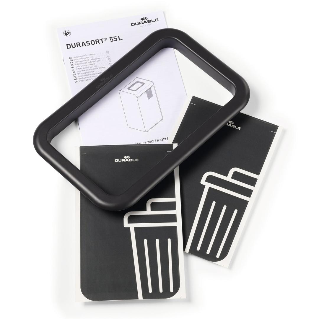 Borne de tri sélectif 55 litres DURASORT déchets résiduels DURABLE - Borne de tri sélectif DURABLE DURASORT déchets résiduels, anneau d'insertion et pictogrammes
