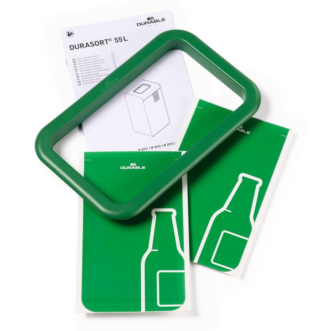 Borne de tri sélectif 55 litres DURASORT verre DURABLE - Borne de tri sélectif DURABLE DURASORT verre, anneau d'insertion et pictogrammes