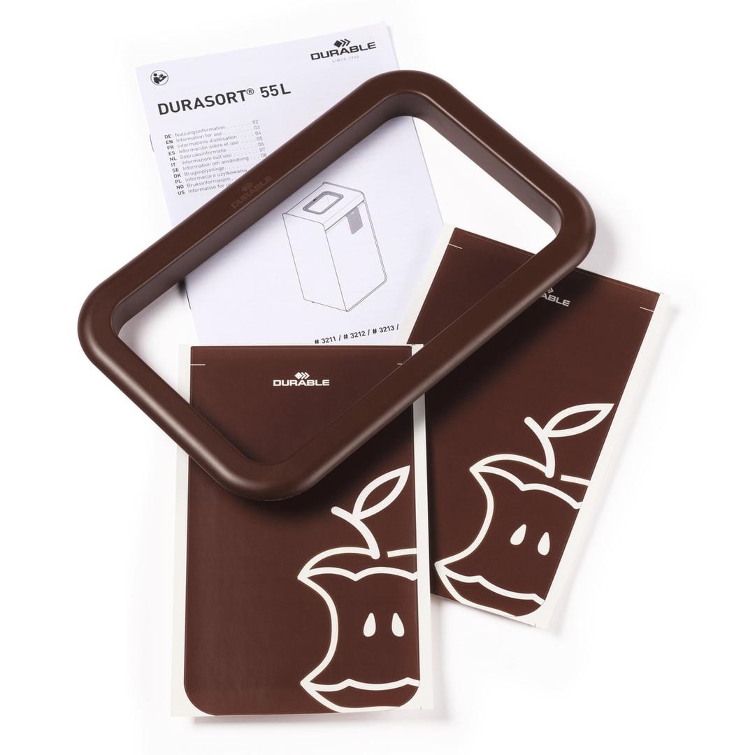 Borne de tri sélectif 55 litres DURASORT biodéchets DURABLE - Borne de tri sélectif DURABLE DURASORT biodéchets, anneau d'insertion et pictogrammes
