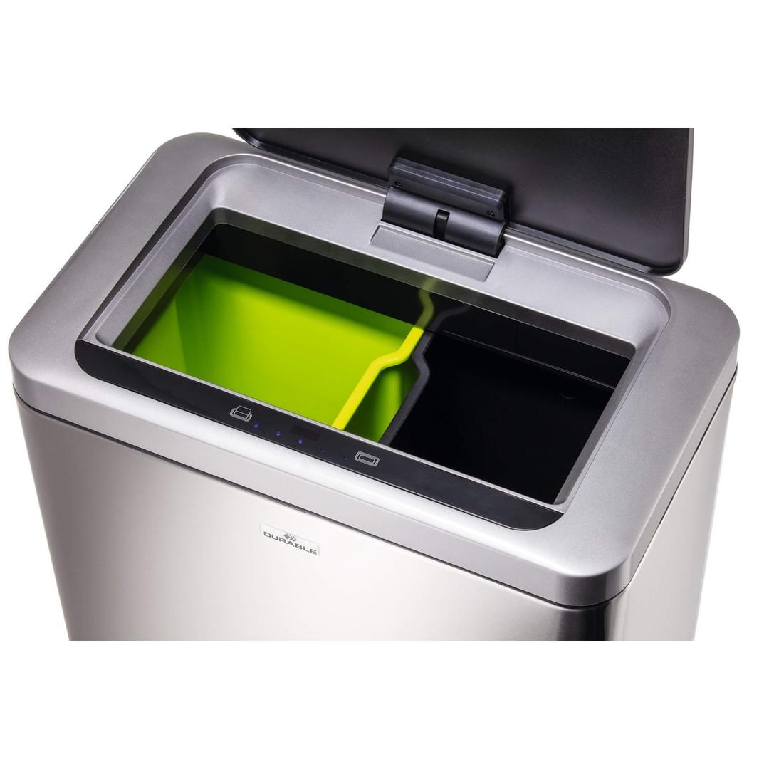 Poubelle automatique à capteur 2 × 20 litres NO TOUCH DUO DURABLE - Poubelle automatique DURABLE NO TOUCH DUO, les deux bacs intérieurs