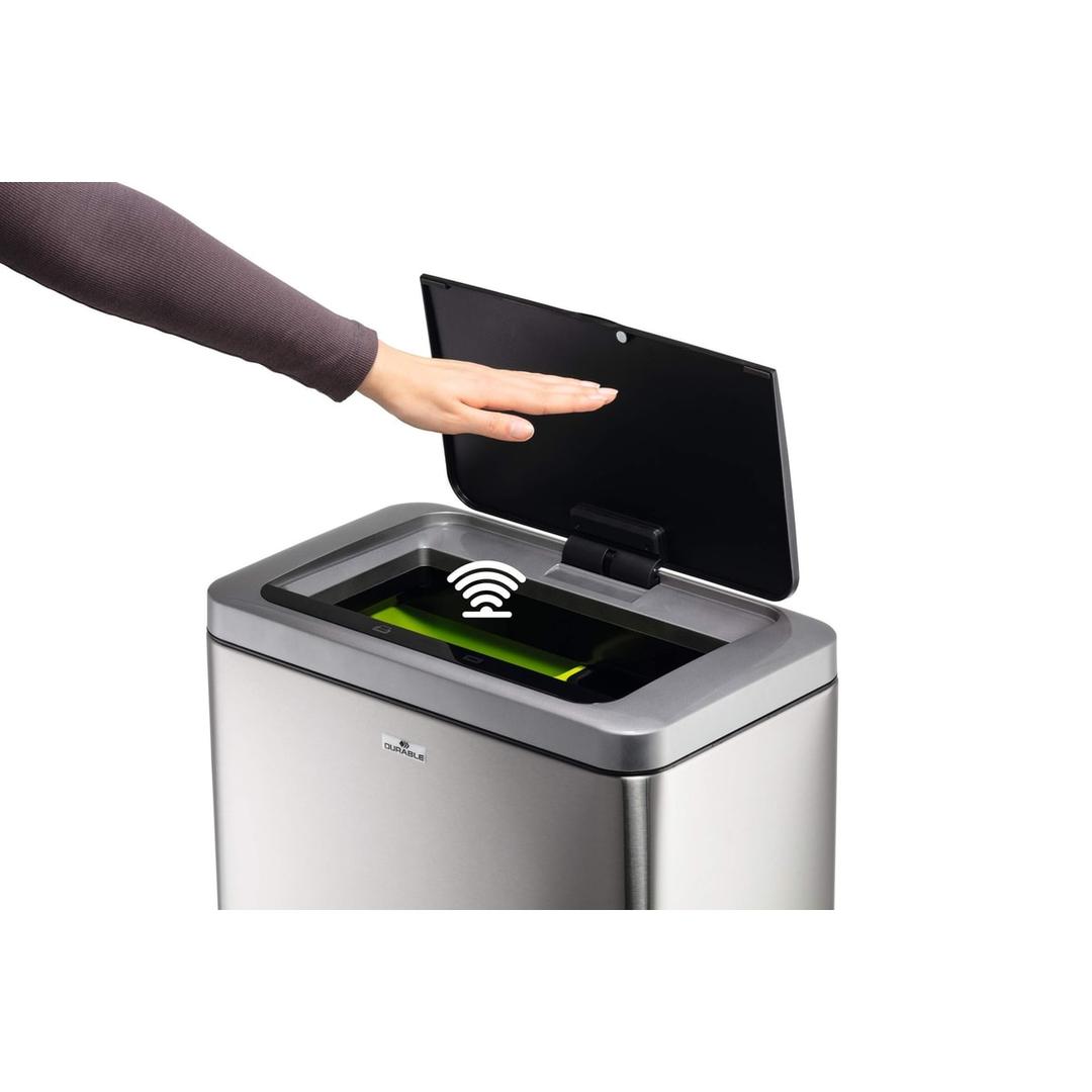 Poubelle automatique à capteur 2 × 20 litres NO TOUCH DUO DURABLE - Poubelle automatique DURABLE NO TOUCH DUO, ouverture par le capteur de mouvement