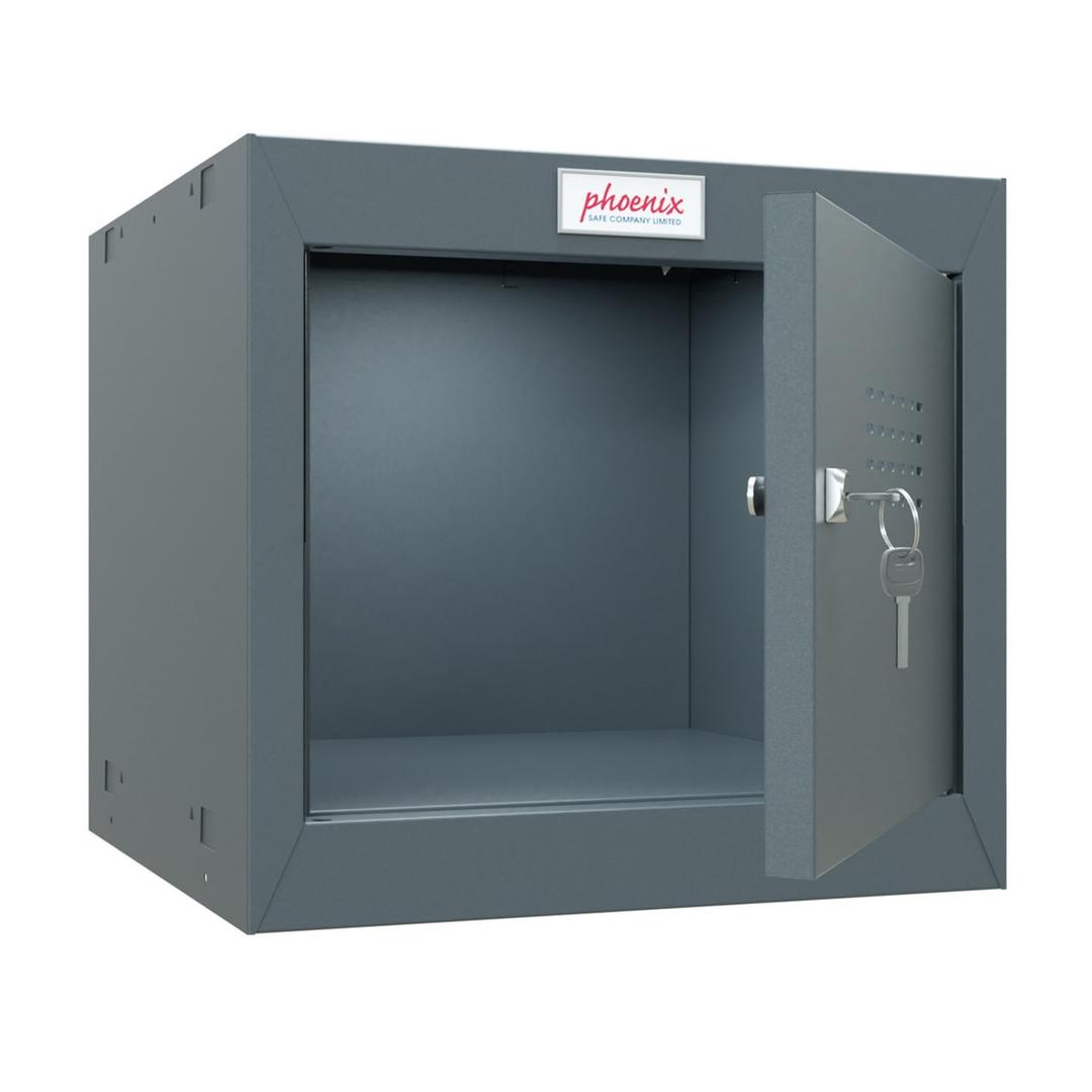 Casier cube à clé, 44 litres CL0344 PHOENIX - Casier cube Phoenix CL0344 anthracite, porte ouverte sur l'intérieur