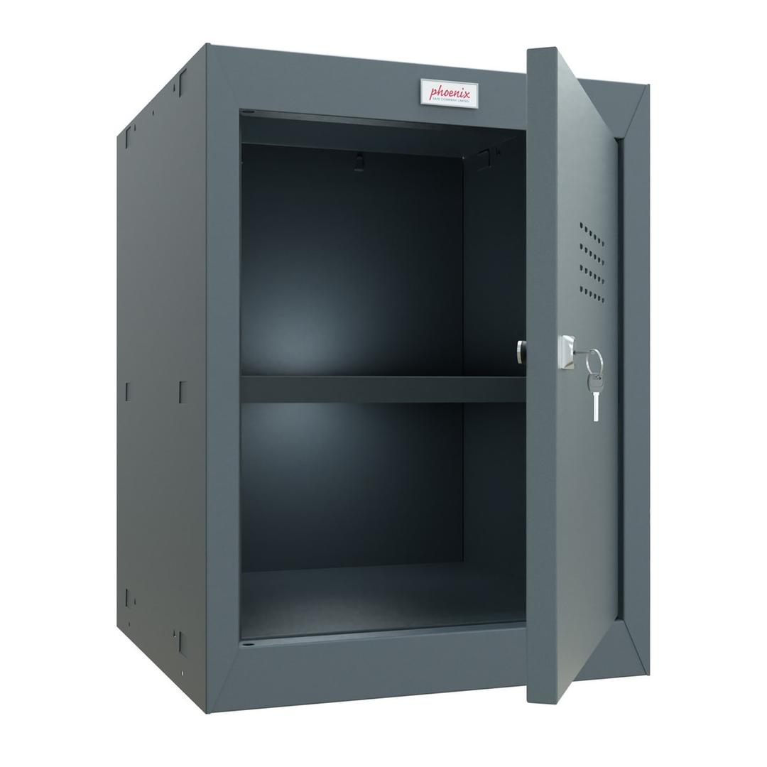 Casier cube à clé, 66 litres CL0544 PHOENIX - Casier cube Phoenix CL0544 anthracite, porte ouverte sur l'intérieur