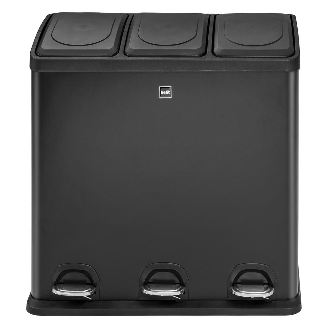 Poubelle de tri à pédale 3 × 20 litres the separator noir HELIT - Poubelle de tri helit the separator 3 × 20 litres noire, vue de face