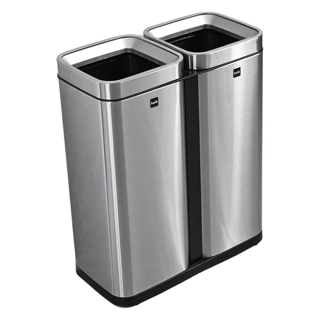 Poubelle de tri 2 × 30 litres, inox the twin bin HELIT - Poubelle de tri helit the twin bin 2 × 30 litres, les deux ouvertures sur le dessus