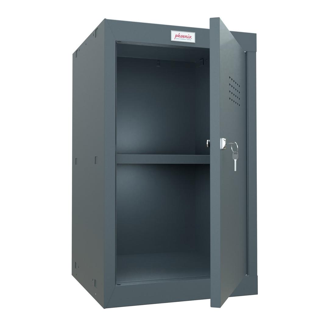 Casier cube à clé, 87 litres CL0644 PHOENIX - Casier cube Phoenix CL0644 anthracite, porte ouverte sur l'intérieur