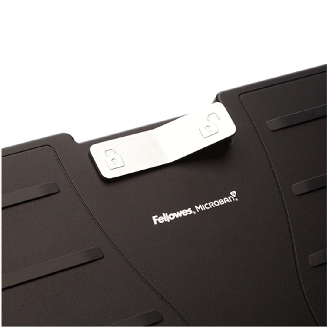 Repose-pieds réglable, protection antimicrobienne Office Suites Microban FELLOWES - Repose-pieds Fellowes Office Suites Microban, détail logo Fellowes Microban