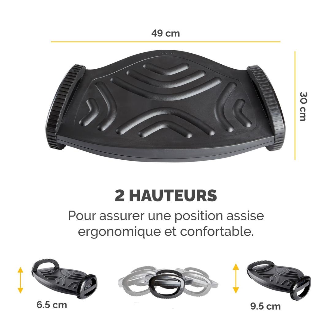 Repose-pieds à bascule, 2 hauteurs Smart Suites Rocker FELLOWES - Repose-pieds Fellowes Smart Suites Rocker, infographie des 2 hauteurs et des dimensions