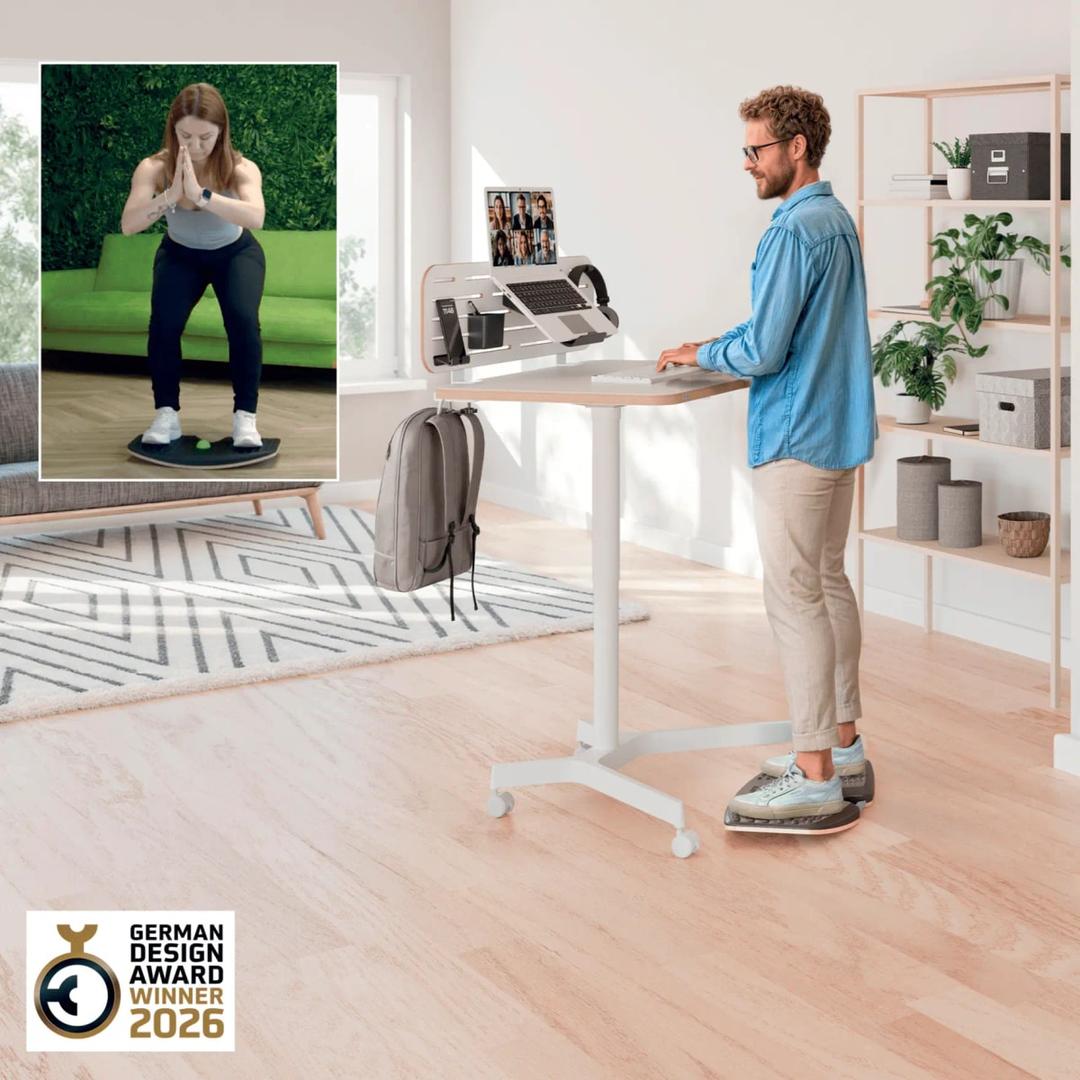 Planche d'équilibre pour bureau assis-debout Ergo Active LEITZ - Planche d'équilibre LEITZ Ergo Active, en situation au bureau debout
