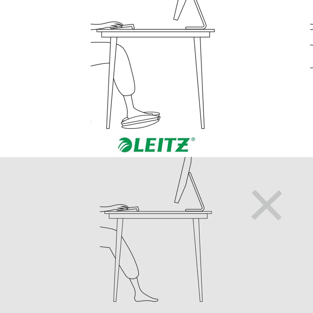 Repose-pieds à bascule réversible, 2 hauteurs Ergo LEITZ - Repose-pieds LEITZ Ergo, dessin de posture correcte et incorrecte